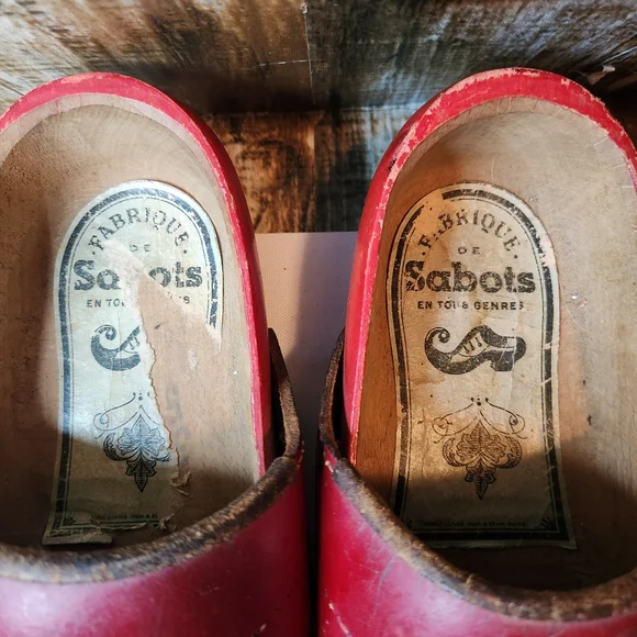 Antique Hand Carved Leather and Wood French Fabrique De Sabots Clog Shoes - Picture 3 of 10